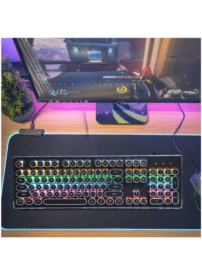 104 Key Wired Keyboard Mouse Combo Cool Rainbow Color Backlight Retro Punk Style Suspended Keycaps For Office Pc Gaming