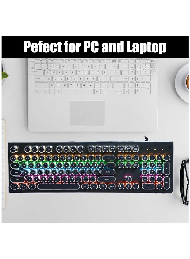 104 Key Wired Keyboard Mouse Combo Cool Rainbow Color Backlight Retro Punk Style Suspended Keycaps For Office Pc Gaming