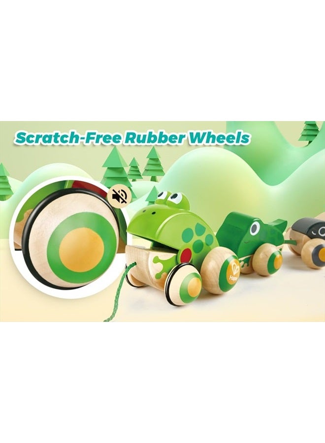 Pull Along Frog Family with Anti-Rollover Wheels, Toddler Push and Pull Toys