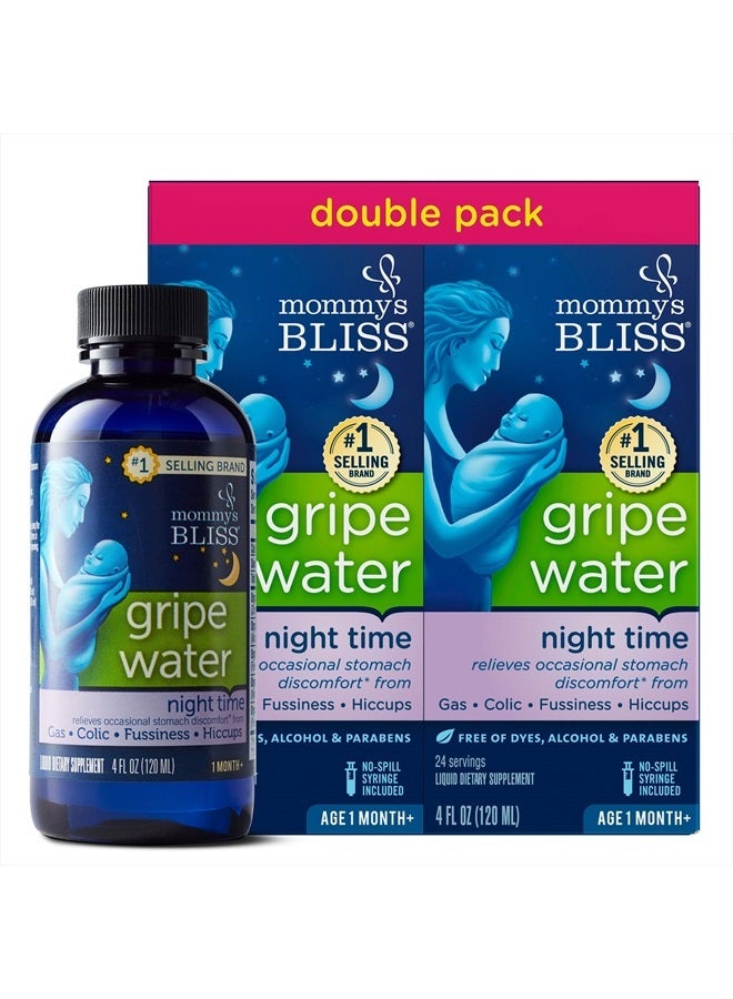 Gripe Water Night Time, Relieves Stomach Discomfort From Gas, Colic, Fussiness, & Hiccups, Gentle & Safe, For Infants Age 1 Month+, 4 Fl Oz (Pack of 2)