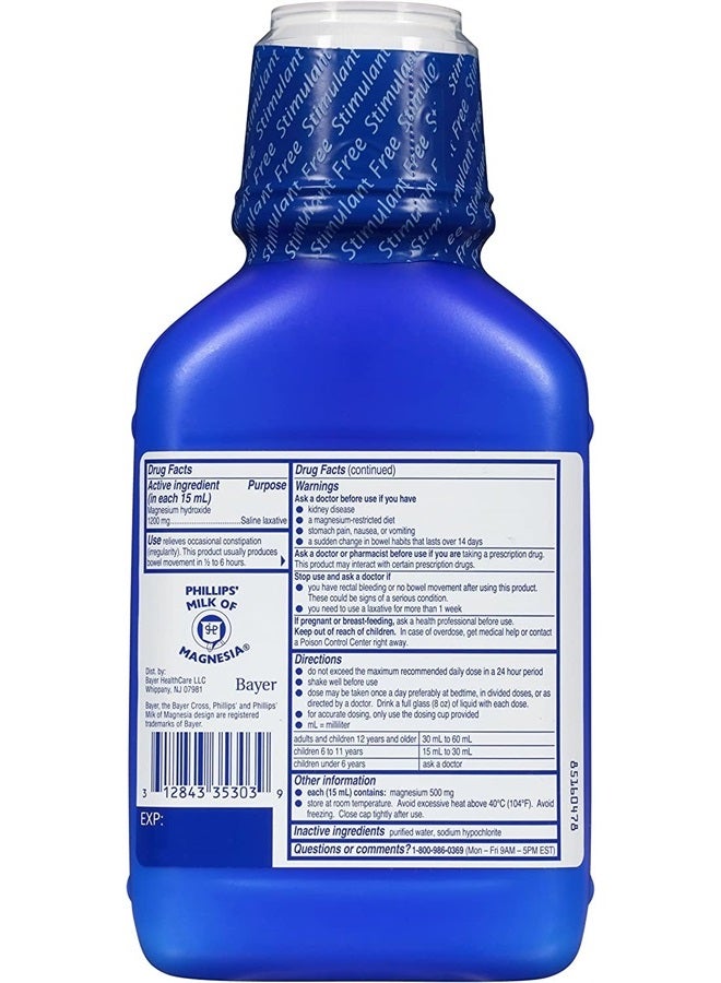 Milk of Magnesia Liquid Laxative, 26 oz (Pack of 2) Cramp Free & Gentle Overnight Relief Of Occasional Constipation, #1 Milk of Magnesia Brand