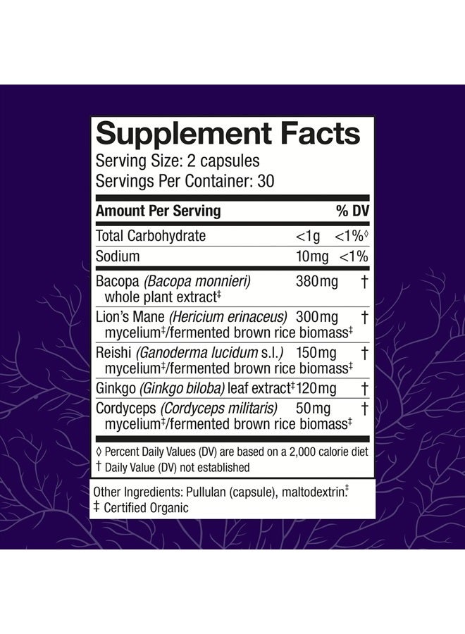 MycoBotanicals Brain* Capsules - Brain Support Supplement with Lion's Mane, Reishi & Cordyceps Mushroom - Herbal Supplement for Memory & Focus Support - 60 Capsules (30 Servings)*