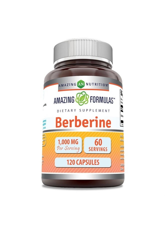 Amazing Formulas Berberine 1000mg Per Serving 120 Capsules Supplement | Non GMO | Gluten Free | Made in USA