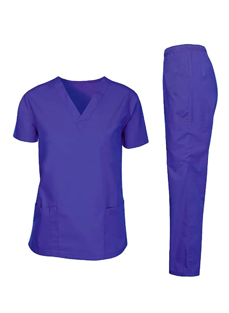 Scrubs Medical Uniform Unisex Top and Pants Purple Nurse Suit Set