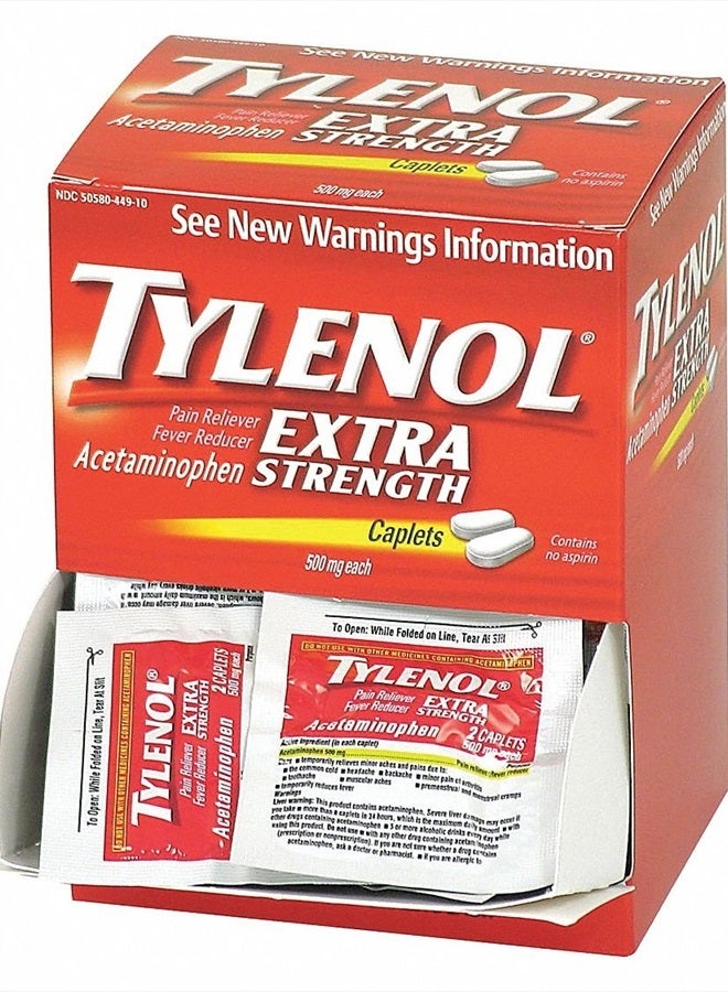 Extra Strength Acetaminophen Individually Wrapped Medication, 50 Doses of Two Tablets, 500mg