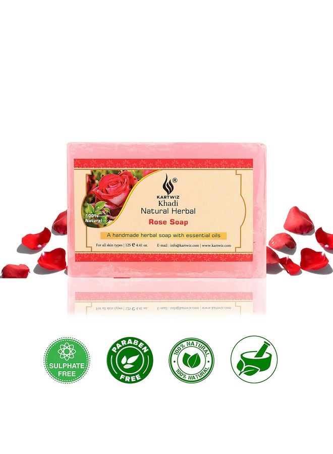 Khadi Rose Water Soap 125 Gm (Pack Of 3) By Parvati Gramodyog Herbal Products Made In India