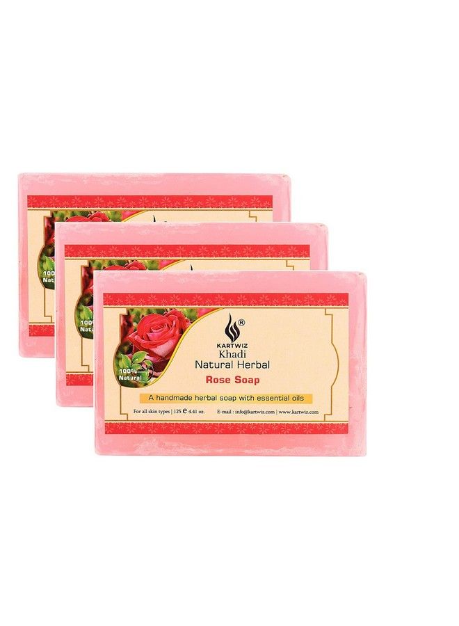 Khadi Rose Water Soap 125 Gm (Pack Of 3) By Parvati Gramodyog Herbal Products Made In India