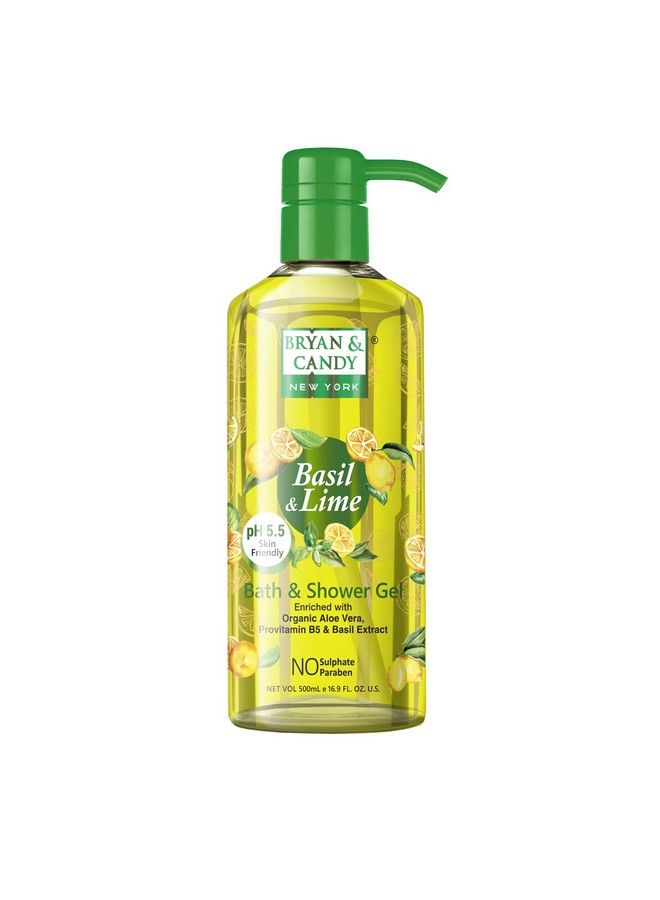 Basil And Lime Bath And Shower Gel Enriched With Organic Aloe Vera Pro Vitamin B5 Basil Extract Skin Friendly Ph 5.5 All Skin Types 500 Ml (Pack Of 1)