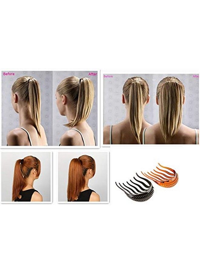 2Pcs Heightening Ponytail Insert Hair Comb Bump It Up Volume Hair Styling Insert Comb Fluffy Ponytail Fot Hairstyle Styling Beauty Tool (Black + Brown)