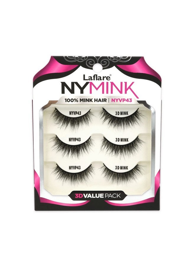 3D Ny Mink Eyelashes Multipack 100% Real Mink Hair Lashes Luxury Makeup Natural Light Trendy Variety Reusable 3 Pairs Value Pack (Nyvp43)