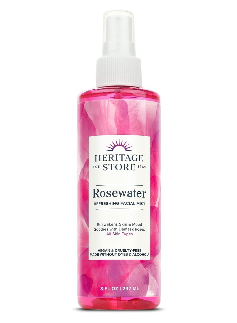 HERITAGE STORE Rosewater Spray | Hydrating Mist for Skin & Hair | No Dyes or Alcohol | Vegan | 8 oz