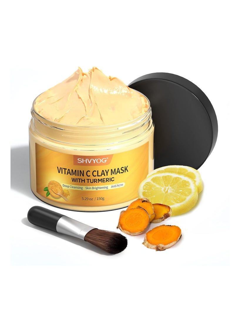 Vitamin C Face Mask with Kaolin Clay and Turmeric for Dark Spots, Dull Skin, Skincare Facial Mask for Controlling Oil and Refining Pores 5.29 Oz