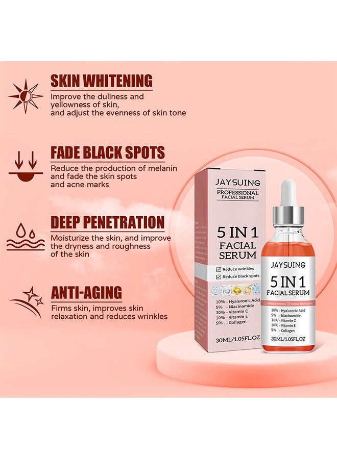 5 In 1 Facial Serum,With Hyaluronic ,Acid Niacinamide,Vitarmin C and E ,Collagen,  For Moisturizing Brightening Face Serum Anti-Aging Facial Serum For Dark Spots, Fine Lines And Wrinkles Smooth Skin 3