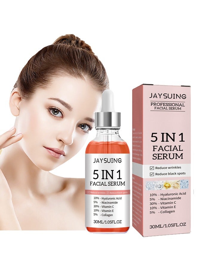 5 In 1 Facial Serum,With Hyaluronic ,Acid Niacinamide,Vitarmin C and E ,Collagen,  For Moisturizing Brightening Face Serum Anti-Aging Facial Serum For Dark Spots, Fine Lines And Wrinkles Smooth Skin 3