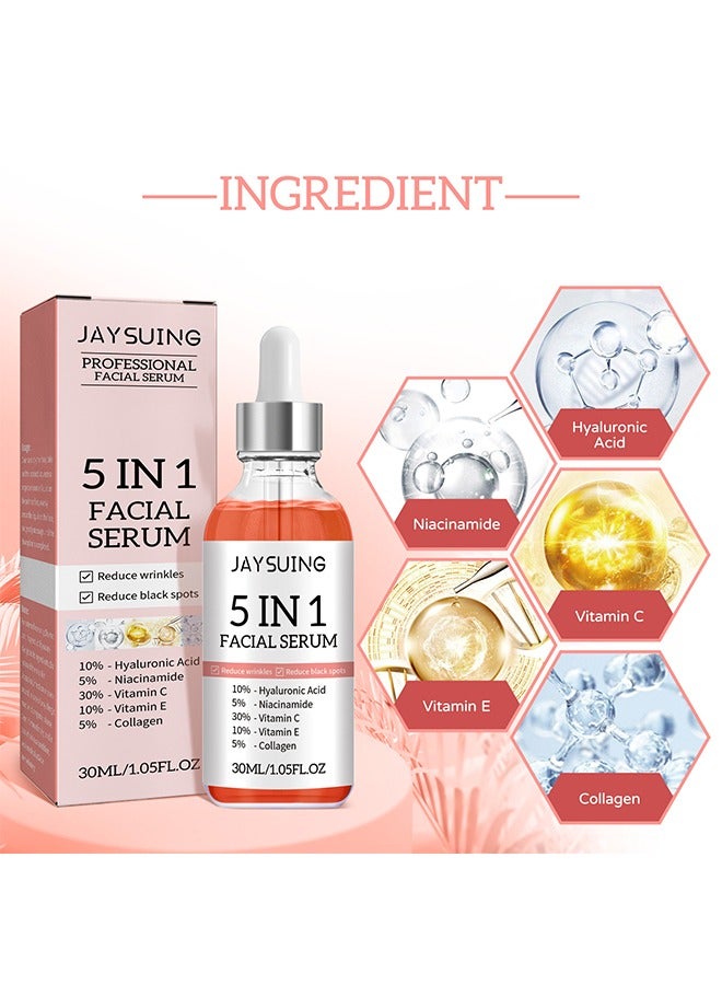 5 In 1 Facial Serum,With Hyaluronic ,Acid Niacinamide,Vitarmin C and E ,Collagen,  For Moisturizing Brightening Face Serum Anti-Aging Facial Serum For Dark Spots, Fine Lines And Wrinkles Smooth Skin 3