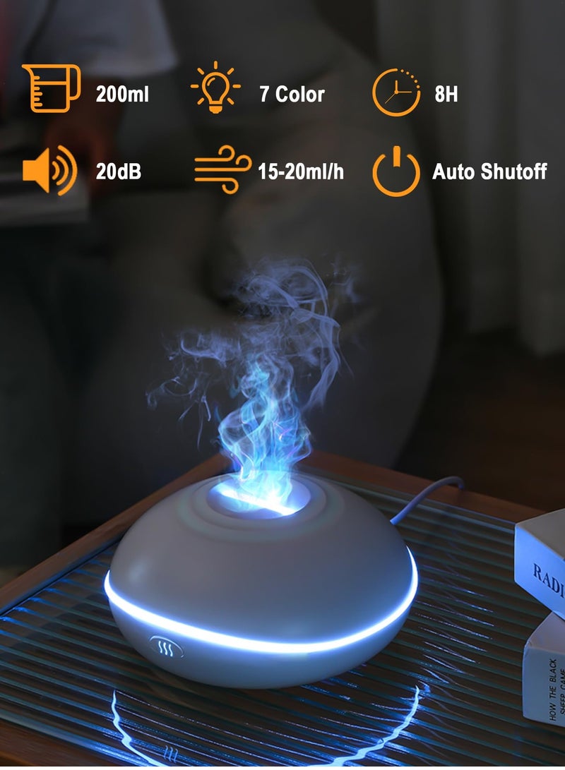 Flame Essential Oil Diffuser, Aromatherapy Essential Oil Diffuser, 200ML Ultrasonic Aromatherapy Mist Humidifier with Mute Design, Perfect for Office, Home, and Bedroom Ambiance (White)