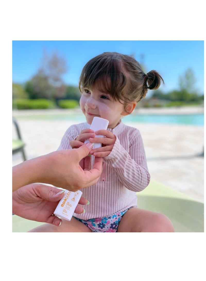 Thinkbaby SPF 30 Sunscreen Stick – Safe, Natural, Water Resistant Sun Cream for Babies, Kids & Adults – Mineral UVA/UVB Sun Protection – Reef Friendly Travel Stick, 0.64oz