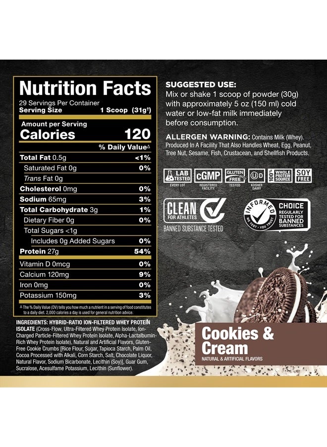 ALLMAX ISOFLEX Whey Protein Isolate, Cookies & Cream - 2 lb - 27 Grams of Protein Per Scoop - Zero Fat & Sugar - 99% Lactose Free - Gluten Free & Soy Free - Approx. 30 Servings