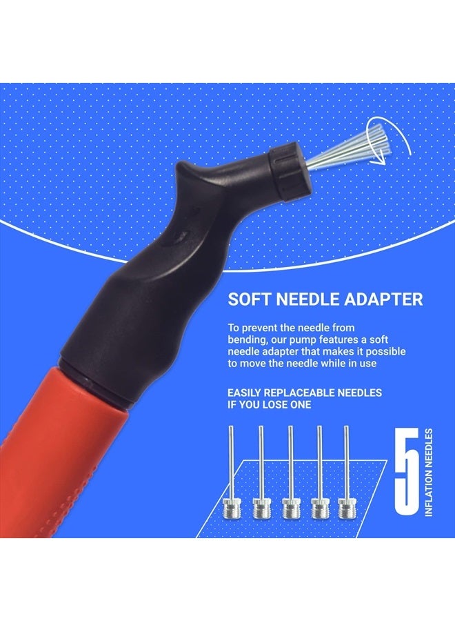 Ball Pump with 5 Needles - Push & Pull Inflating System - Great for All Exercise Balls - Volleyball Pump, Basketball Inflator, Football & Soccer Ball Air Pump - Goes with Needles Set