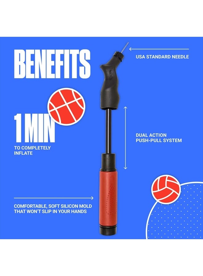 Ball Pump with 5 Needles - Push & Pull Inflating System - Great for All Exercise Balls - Volleyball Pump, Basketball Inflator, Football & Soccer Ball Air Pump - Goes with Needles Set