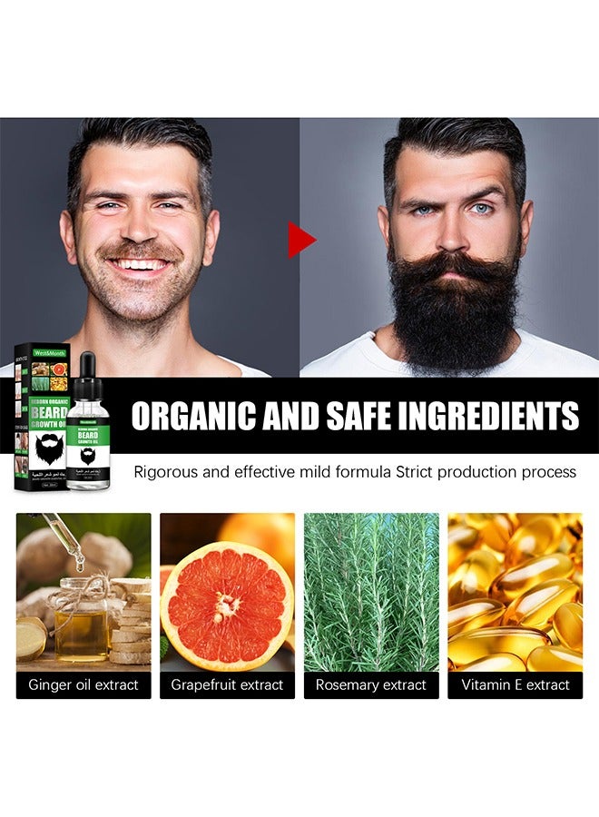 Reborn Organic Beard Growth Oil-For Beard More Full And Thick, Beard Growth Serum Of Plant Extraction, Pure Natural Promote Beard And Hair Growth，Comes With A Folding Beard Comb