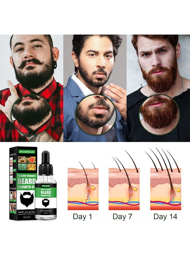 Reborn Organic Beard Growth Oil-For Beard More Full And Thick, Beard Growth Serum Of Plant Extraction, Pure Natural Promote Beard And Hair Growth，Comes With A Folding Beard Comb