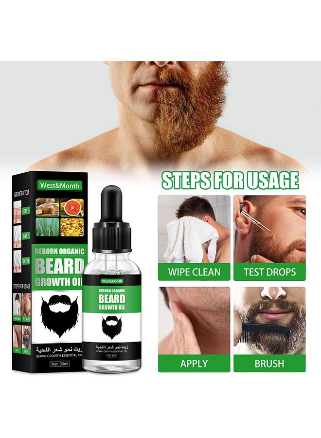 Reborn Organic Beard Growth Oil-For Beard More Full And Thick, Beard Growth Serum Of Plant Extraction, Pure Natural Promote Beard And Hair Growth，Comes With A Folding Beard Comb