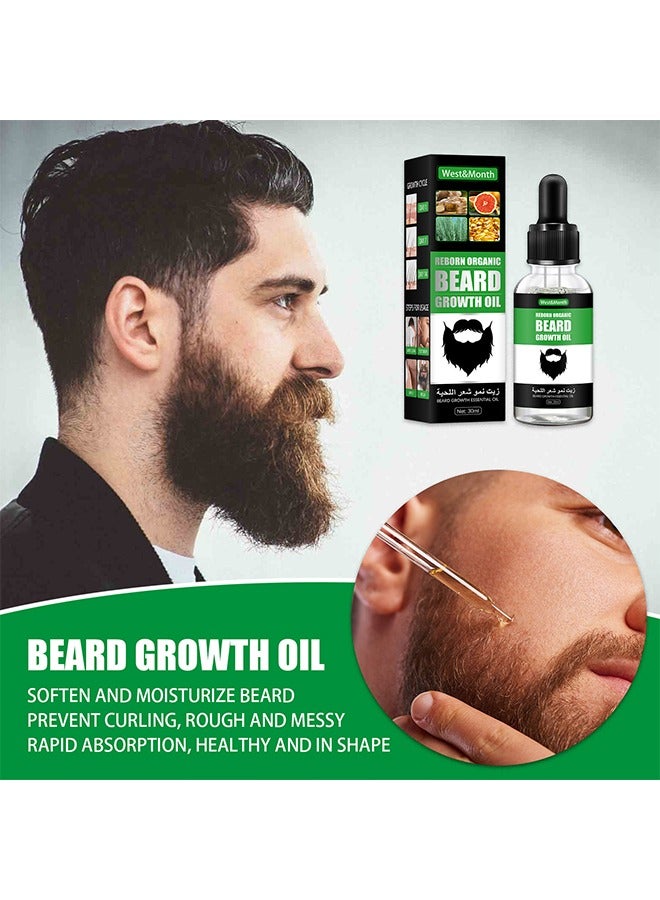 Reborn Organic Beard Growth Oil-For Beard More Full And Thick, Beard Growth Serum Of Plant Extraction, Pure Natural Promote Beard And Hair Growth，Comes With A Folding Beard Comb