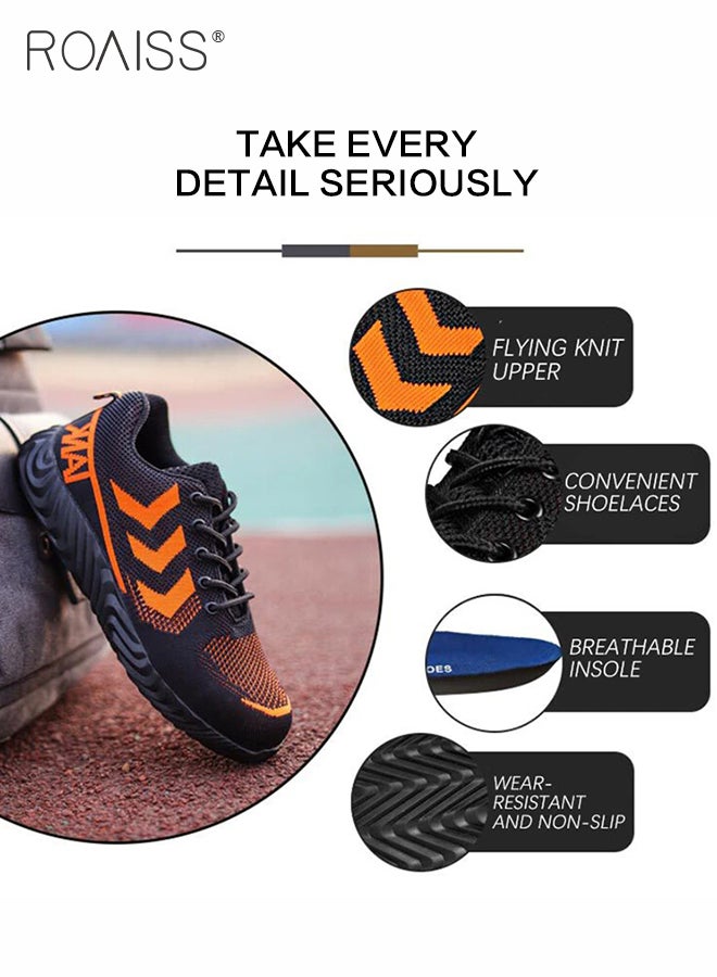 Labor Protection Sneakers for Men Lightweight Breathable and Anti-Slip Sports Shoes for Running Fitness or Outing Wear Fly-Woven Adjustable Lace-Up Athletic Shoes for Male