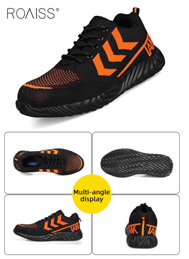 Labor Protection Sneakers for Men Lightweight Breathable and Anti-Slip Sports Shoes for Running Fitness or Outing Wear Fly-Woven Adjustable Lace-Up Athletic Shoes for Male