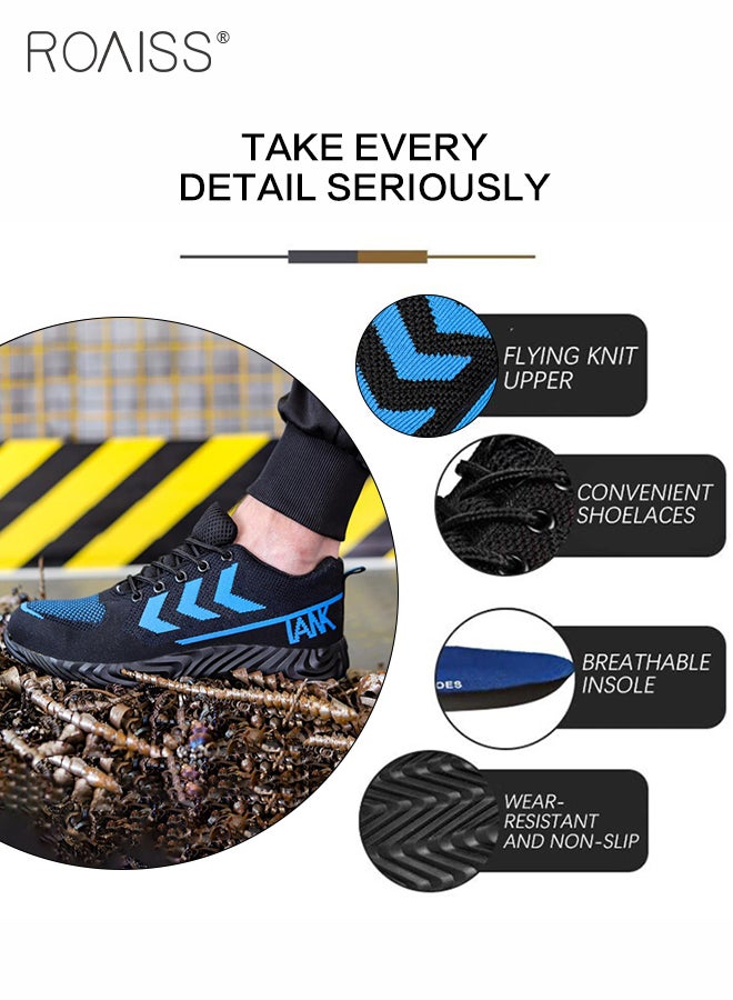 Labor Protection Sneakers for Men Lightweight Breathable and Anti-Slip Sports Shoes for Running Fitness or Outing Wear Fly-Woven Adjustable Lace-Up Athletic Shoes for Male