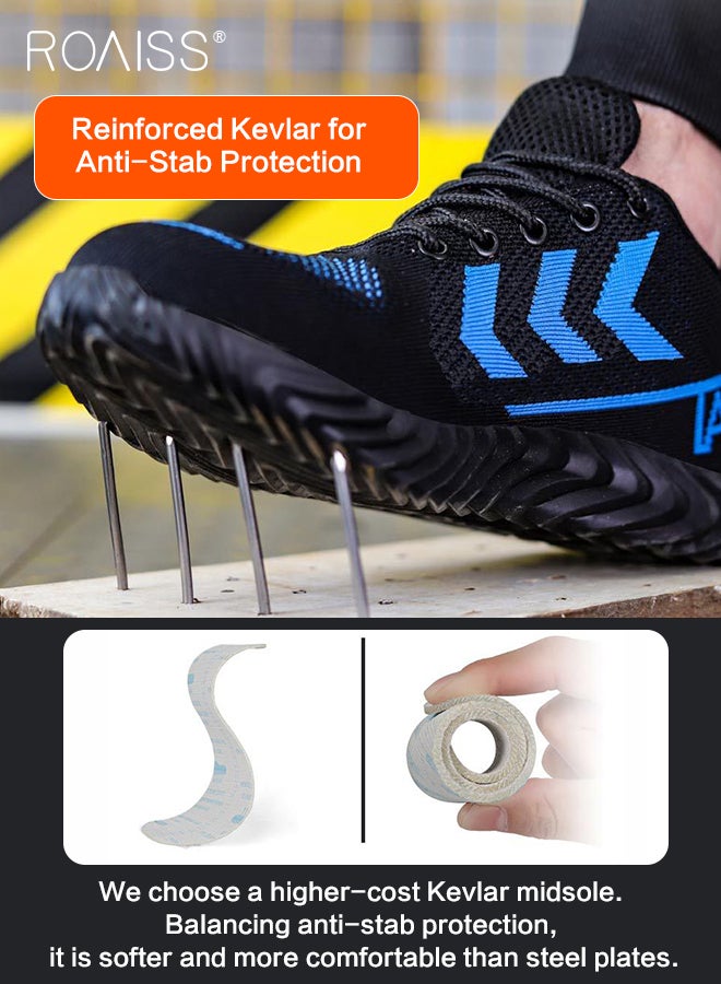 Labor Protection Sneakers for Men Lightweight Breathable and Anti-Slip Sports Shoes for Running Fitness or Outing Wear Fly-Woven Adjustable Lace-Up Athletic Shoes for Male