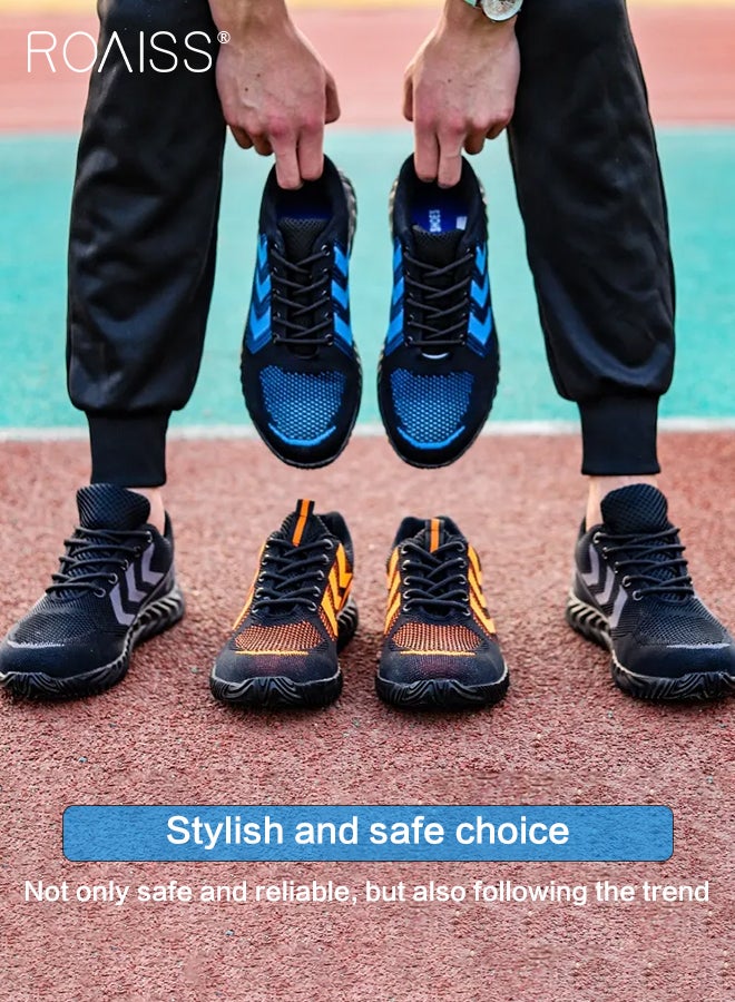 Labor Protection Sneakers for Men Lightweight Breathable and Anti-Slip Sports Shoes for Running Fitness or Outing Wear Fly-Woven Adjustable Lace-Up Athletic Shoes for Male