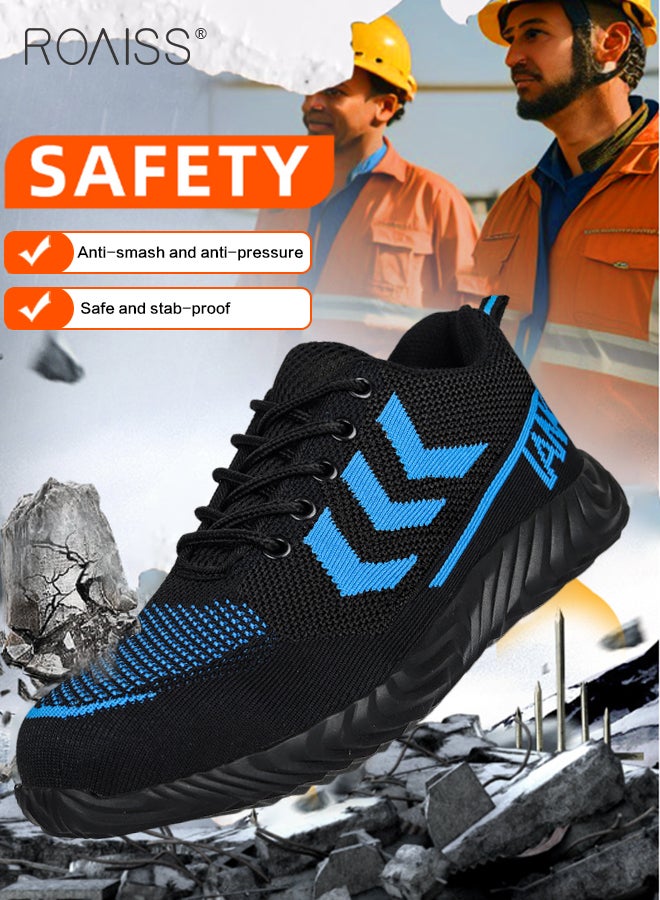 Labor Protection Sneakers for Men Lightweight Breathable and Anti-Slip Sports Shoes for Running Fitness or Outing Wear Fly-Woven Adjustable Lace-Up Athletic Shoes for Male