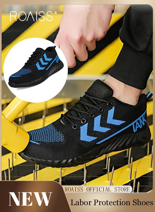 Labor Protection Sneakers for Men Lightweight Breathable and Anti-Slip Sports Shoes for Running Fitness or Outing Wear Fly-Woven Adjustable Lace-Up Athletic Shoes for Male