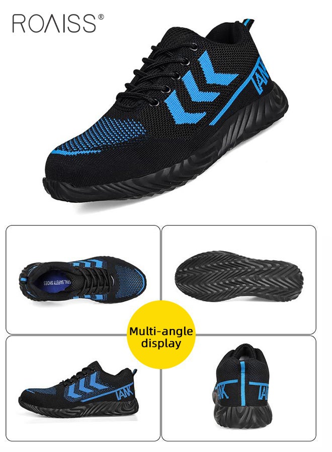 Labor Protection Sneakers for Men Lightweight Breathable and Anti-Slip Sports Shoes for Running Fitness or Outing Wear Fly-Woven Adjustable Lace-Up Athletic Shoes for Male