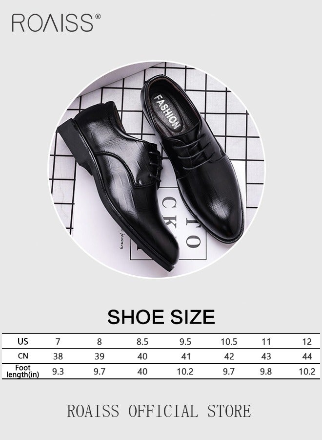 Business Formal Leather Shoes for Men Lightweight and Non Slip Pointed Patent Leather Shoes for Office Wedding Business Trip Casual Soft and Breathable Men's Lace up Leather Shoes for Bridegroom