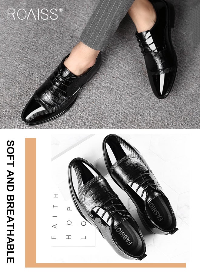 Mens Patent Shoes Leather Lace up Dress Shoes Derbys Business Casual Office Work Wedding