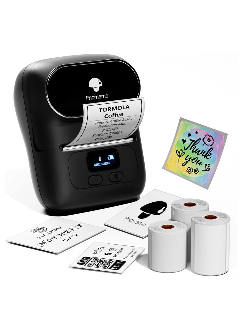 Phomemo M110 Label Maker Thermal Printer with 3 Roll Paper Black