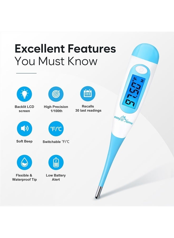 Digital Basal Thermometer with Blue Backlight LCD Display, 1/100th Degree High Precision and Memory Recall, NOT Bluetooth Enabled, Upgraded EBT-100B(Blue)