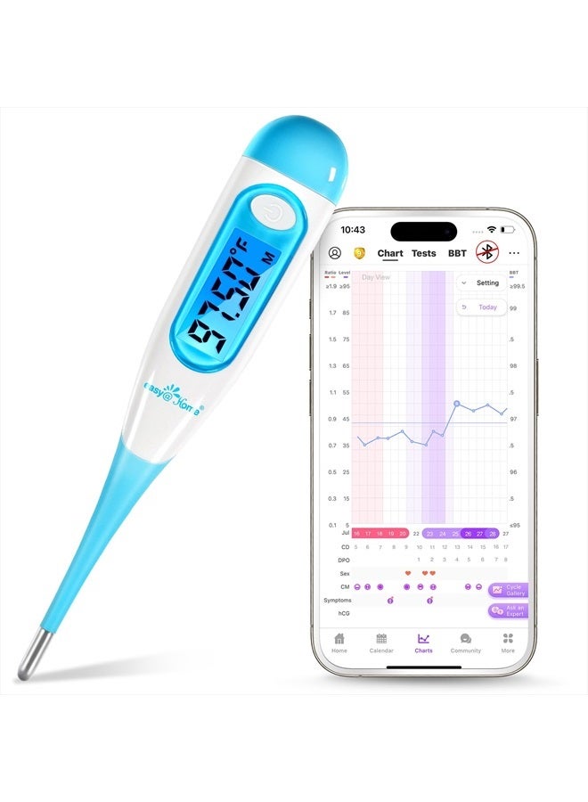 Digital Basal Thermometer with Blue Backlight LCD Display, 1/100th Degree High Precision and Memory Recall, NOT Bluetooth Enabled, Upgraded EBT-100B(Blue)