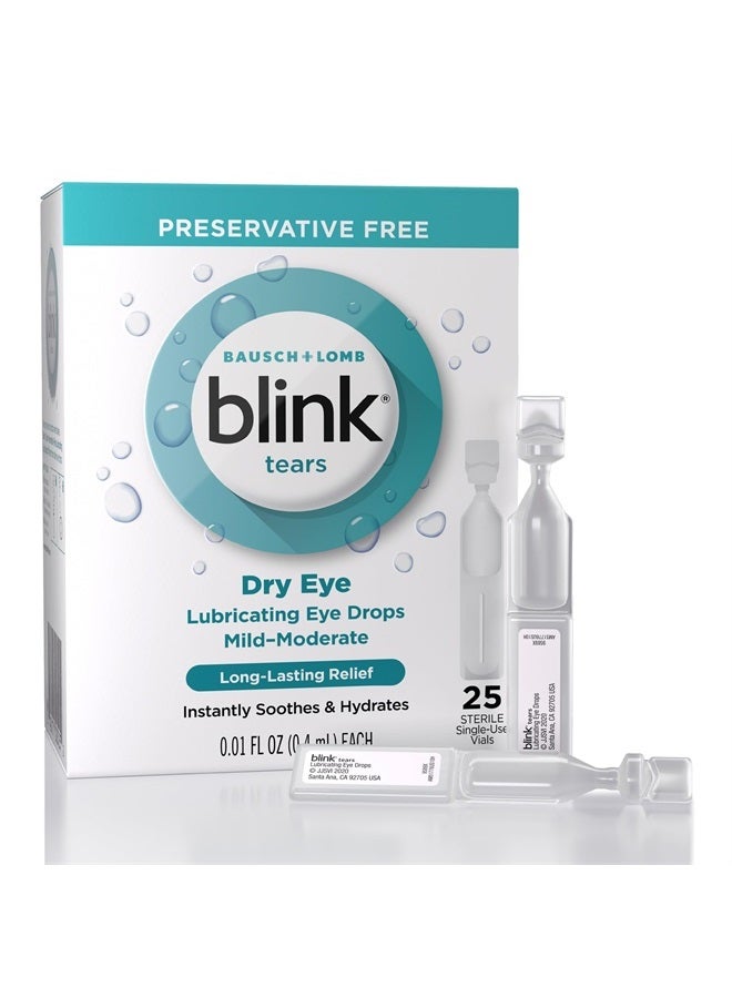 Blink Preservative-Free Sterile Lubricating Eye Drops for Mild to Moderate Dry Eye Symptom Relief, 25 Count 0.01 fl oz Vials