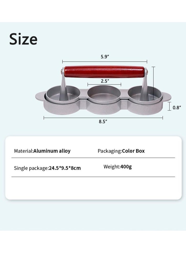 Small Meat Patty Press Maker, (Three 2.5-inch molds) Three Patty Meat Press Triple Burger Patty Press Triple Patty Burger Press Tool Homemade Burger Patty Press for Mini Burger,Barbecue,Picnic,Camping