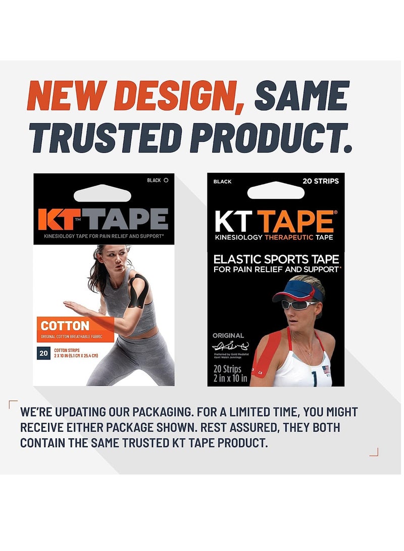 Tape, Original Cotton, Elastic Kinesiology Athletic Tape, 20 Count, 10” Precut Strips