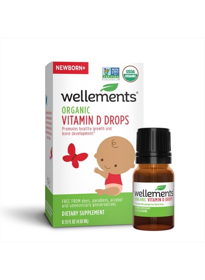 Certified Organic Baby Vitamin D Drops | Liquid Vitamin D3 Drops for Infants and Toddlers, Promotes Healthy Growth, Bone Development, 1 Drop Daily, 400 IU per Serving | 0.15 Fl Oz.