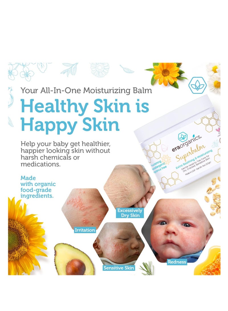 Era Organics Healing Ointment for Babies - USDA Certified Organic Natural Gentle Moisturizer for Sensitive Skin Prone To Baby Eczema, Cradle Cap (Infant Seborrheic Dermatitis), Rashes & Hives (4 oz.)