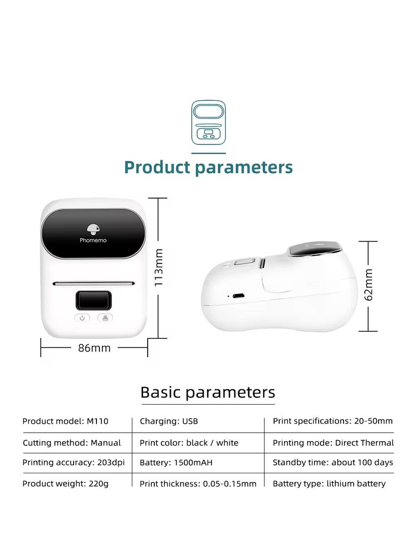 Phomemo M110 Label Maker Thermal Printer White