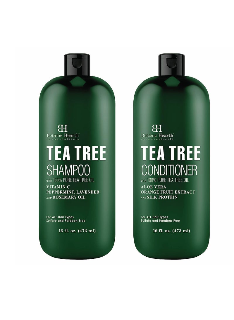 Botanic Hearth Tea Tree Shampoo and Conditioner Set - with 100% Pure Tea Tree Oil, for Itchy and Dry Scalp, Sulfate/ Paraben Free - for Men and Women - 16 fl oz each