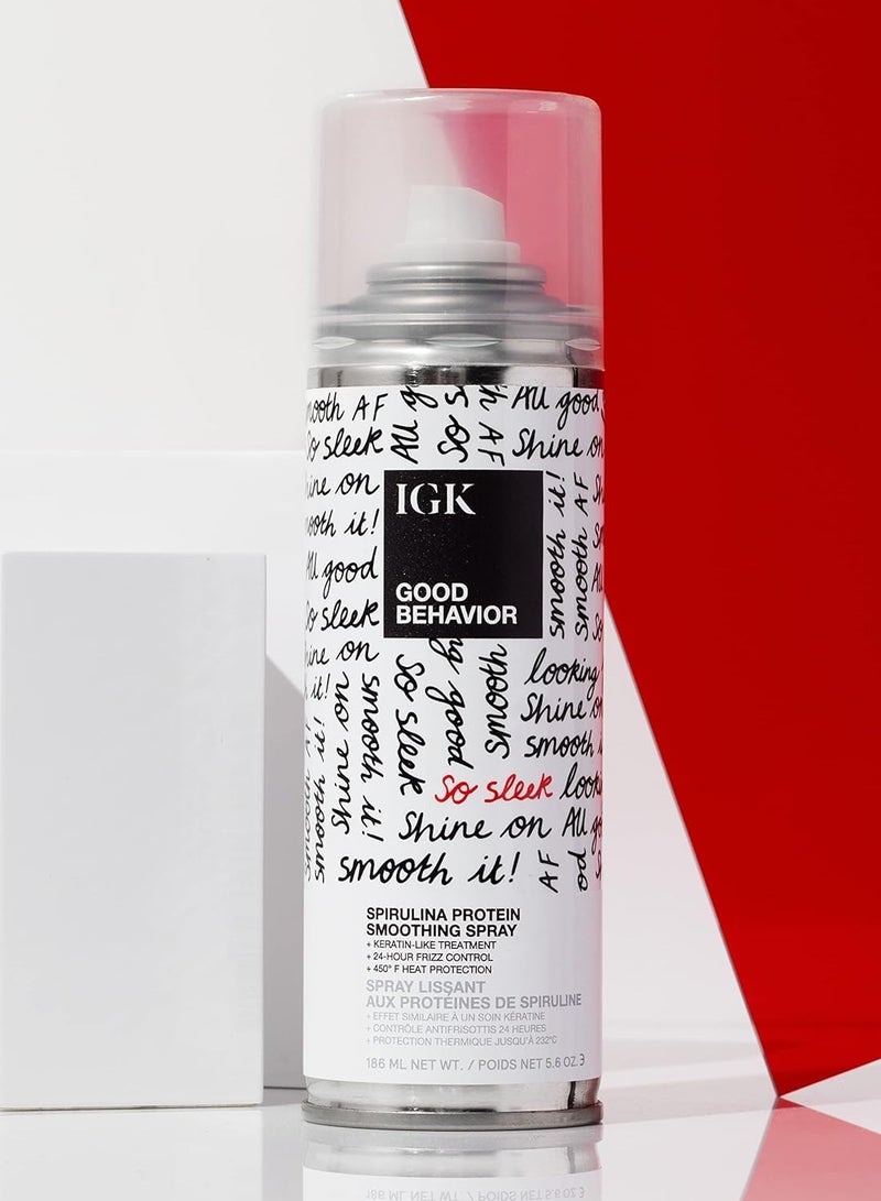 IGK GOOD BEHAVIOR Spirulina Protein Smoothing Spray | Keratin Like Treatment + Frizz Control + Heat Protectant | Vegan + Cruelty Free |