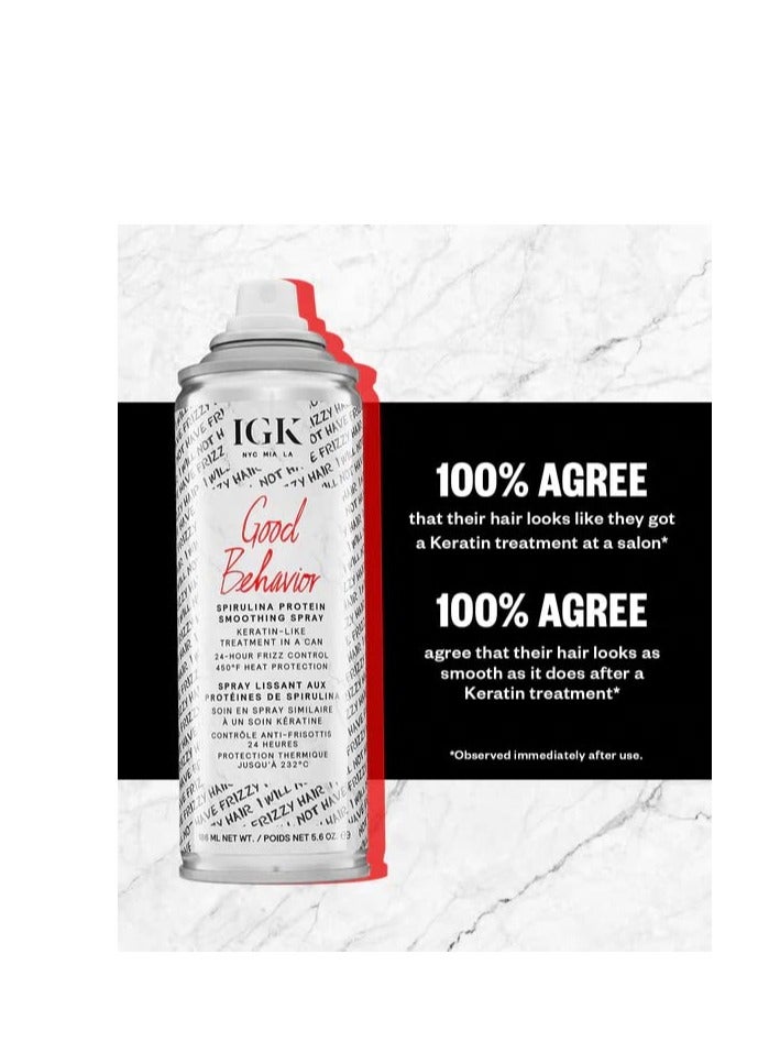 IGK GOOD BEHAVIOR Spirulina Protein Smoothing Spray | Keratin Like Treatment + Frizz Control + Heat Protectant | Vegan + Cruelty Free |